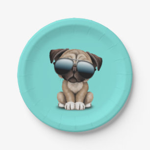 Cute Pug Puppy Dog Wearing Sunglasses Paper Plates