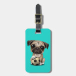 Cute Pug Puppy Dog With Football Soccer Ball Luggage Tag at Zazzle