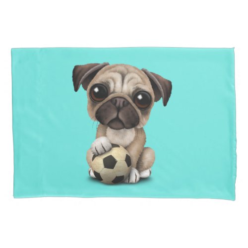Cute Pug Puppy Dog With Football Soccer Ball Pillow Case
