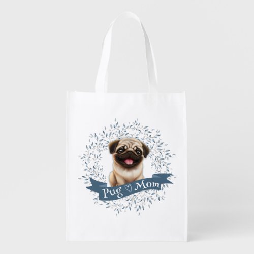 Cute Pug Puppy Grocery Bag