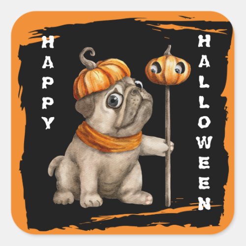 Cute Pug Puppy Kids Halloween Square Sticker