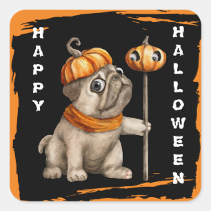 Cute Pug Puppy Kids Halloween Square Sticker