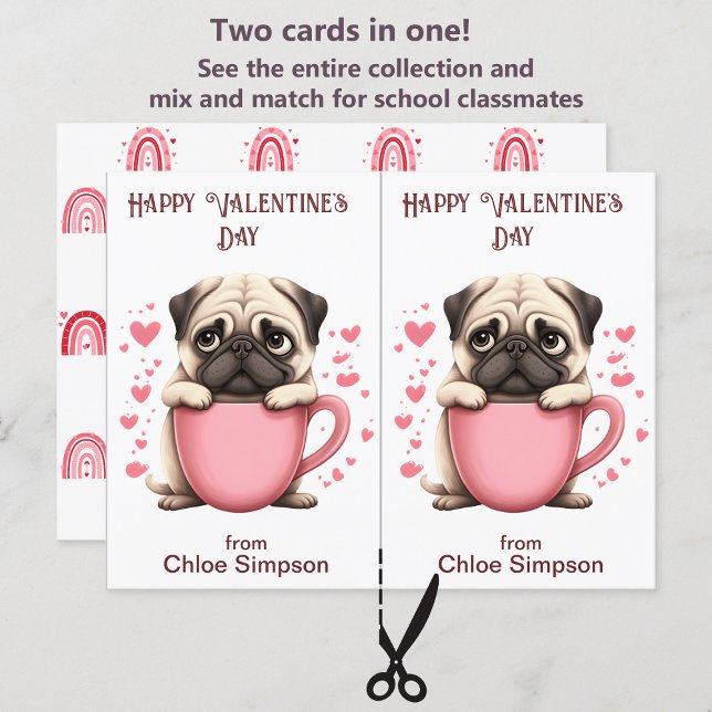 Cute Pug Puppy Kid's Valentine Classroom Card (Creator Uploaded)