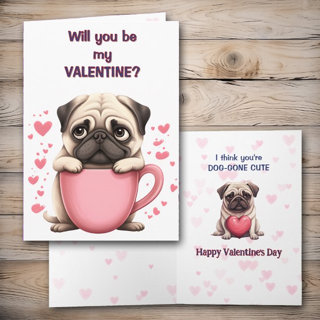 Cute Pug Puppy Kid's Valentine Holiday Card (Creator Uploaded)
