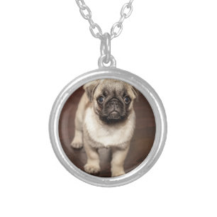 Cute Pug Puppy Photo Silver Plated Necklace