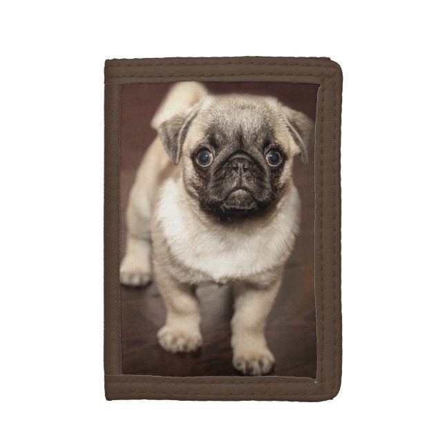 Cute Pug Puppy Photo Tri-fold Wallet (Front Vertical)