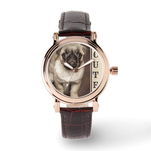 Cute Pug Puppy Photo Watch (Front)