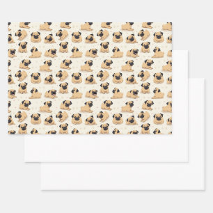 Cute Pug Puppy Seamless Pattern Design Wrapping Paper Sheets