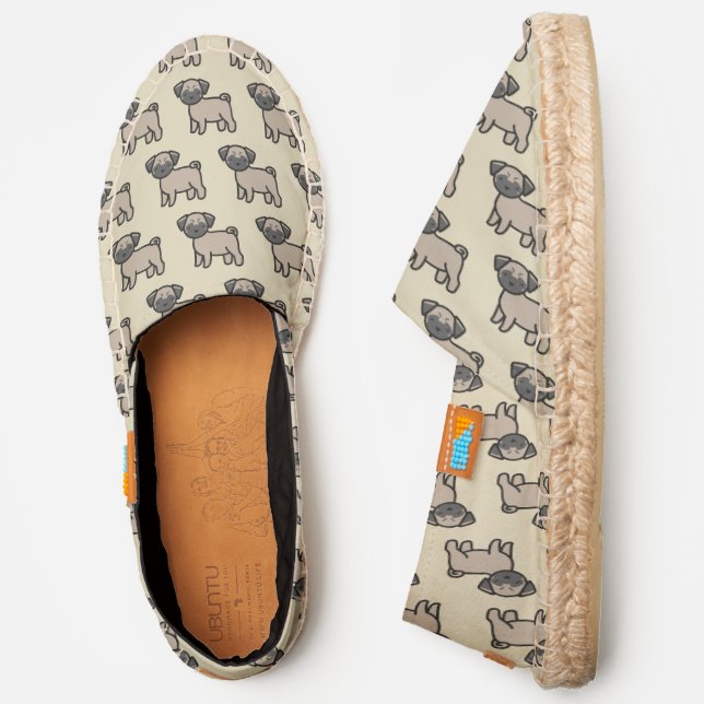 Cute Pug Puppy Standing, Natural Canvas Espadrilles (Side)