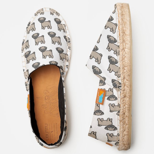 Cute Pug Puppy Standing, White Canvas Espadrilles (Side)