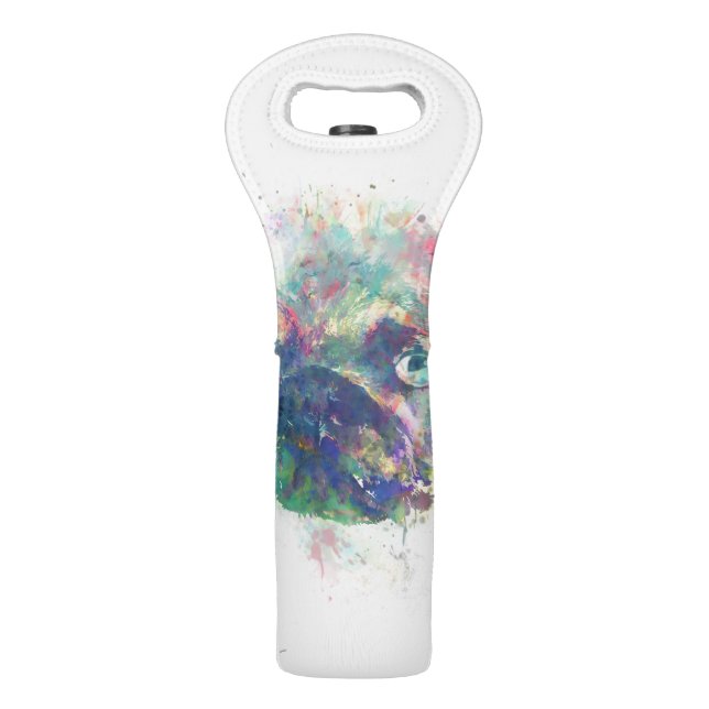 Cute pug puppy watercolor splatters abstract paint wine bag (Front)