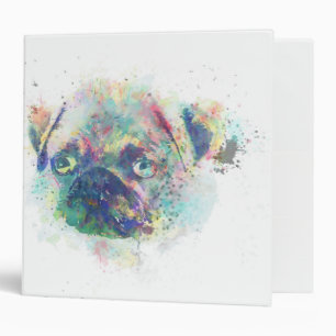 Cute pug puppy watercolor splatters paint 3 ring binder