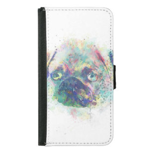 Cute pug puppy watercolor splatters paint wallet phone case for samsung galaxy s5