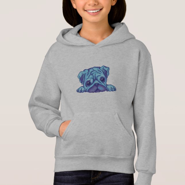 Cute Pug Puppy with Good Mood Hoodie (Front)