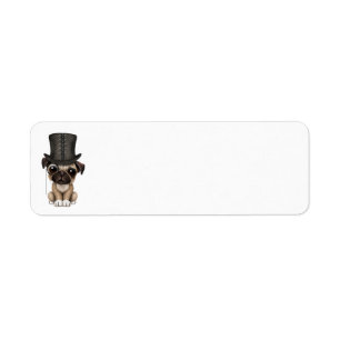 Cute Pug Puppy with Monocle and Top Hat Label