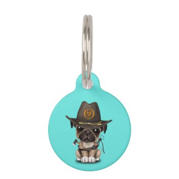 Cute Pug Puppy Zombie Hunter Pet Name Tag by crazycreatures at Zazzle