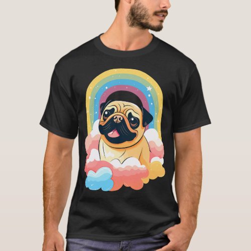Cute Pug Rainbow Cloud Colorful Puppy Dog Art Love T_Shirt