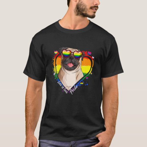 Cute Pug Rainbow Heart Gay Pride LGBT Dog Lover T_Shirt