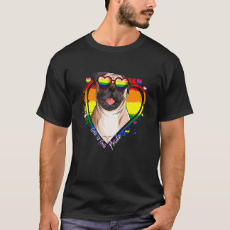 Cute Pug Rainbow Heart Gay Pride Lgbt  Dog T-Shirt