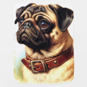 Cute Pug Retro Painting Baby Blanket