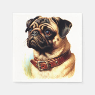 Cute Pug Retro Painting Napkins