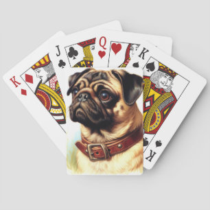 Cute Pug Retro Painting Poker Cards