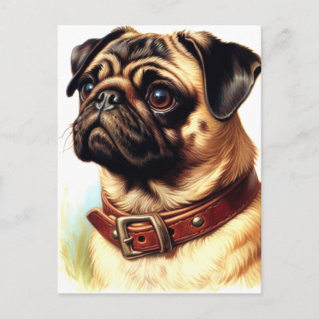 Cute Pug Retro Painting Postcard (Front)