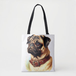 Cute Pug Retro Painting Tote Bag