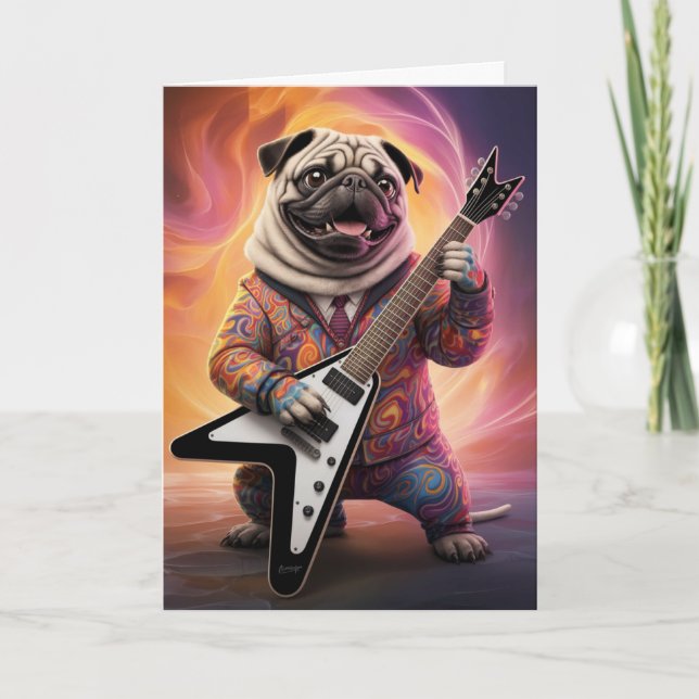 Cute Pug Rock Star Card (Front)