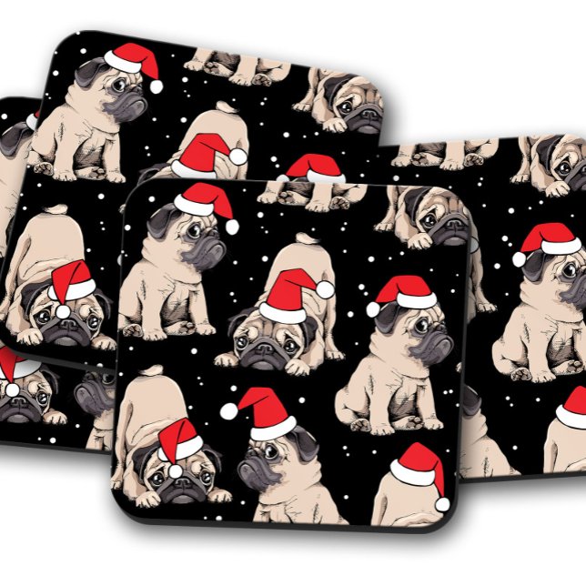Cute Pug Santa Christmas | Christmas Cork Set Beverage Coaster (Creator Uploaded)