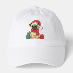 Cute Pug Santa Christmas Gift Illustration Hat