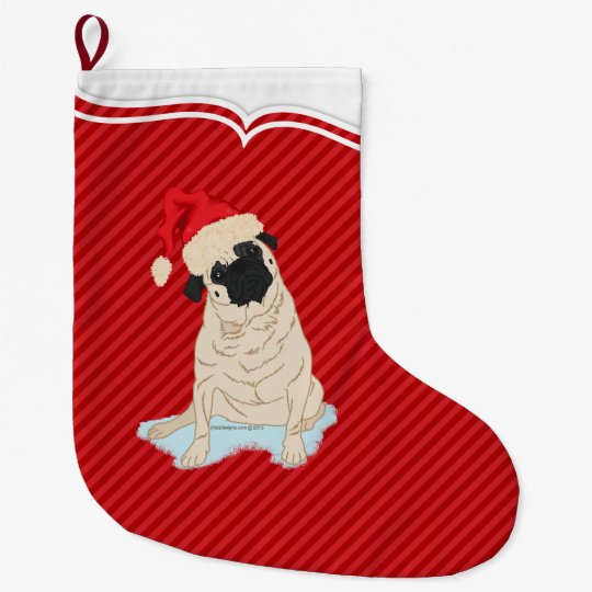 Cute Pug Santa Claus dog red stripe Large Christmas Stocking | Zazzle.com