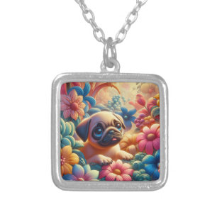 Cute Pug Silver Plated Necklace