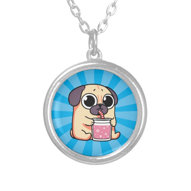 Cute Pug Silver Plated Necklace (Front)