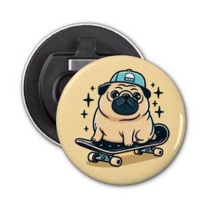 Cute Pug Skate-Boarding Bottle Opener