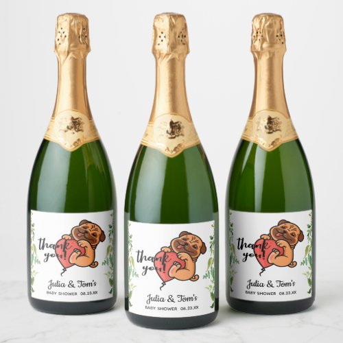 Cute Pug Thank You Baby Shower Gold Sparkling Wine Label