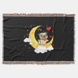 Cute Pug The Moon Valentine’s Day Pug Dog Lover Throw Blanket