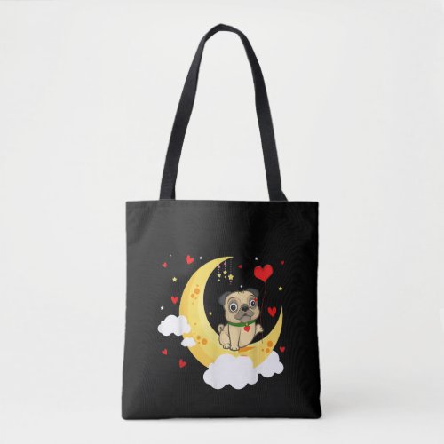 Cute Pug The Moon Valentines Day Pug Dog Lover Tote Bag