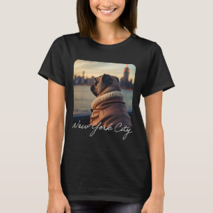 Cute Pug Travels to New York Harbor Funny T-Shirt