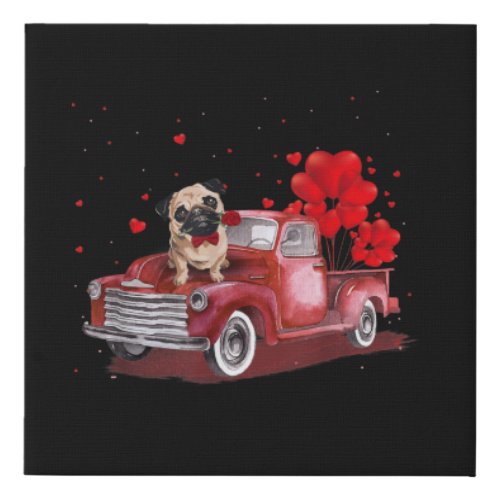 Cute Pug Valentines Heart Love Pug Lover Faux Canvas Print