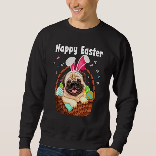 Cute Pug Wearing Bunny Ears Easter Eggs Basket Kid Sweatshirt