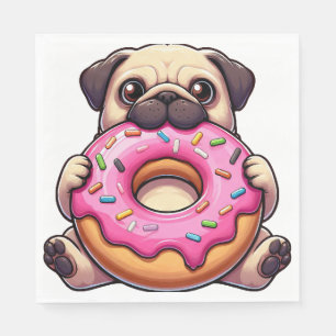 Cute pug with donut funny cartoon dog napkins