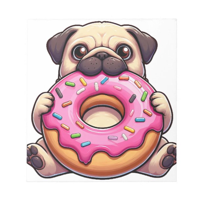 Cute pug with donut funny cartoon dog notepad (Front)