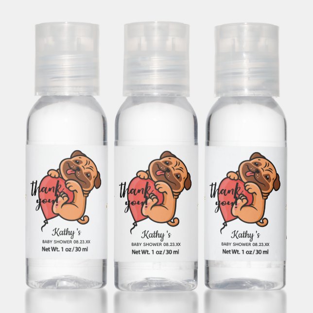 Cute Pug with Red Balloon Thank You Baby Shower  Hand Sanitizer (Set)