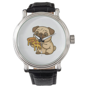 Cute pug with strawberries cartoon sweet fruity watch