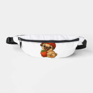 Cute pug with strawberries fruity funny cartoon fanny pack