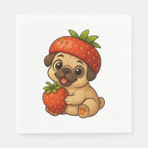 Cute pug with strawberries fruity funny cartoon napkins