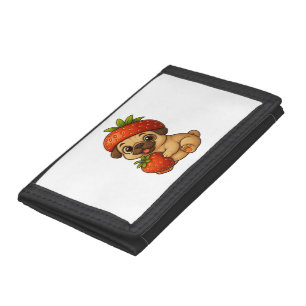 Cute pug with strawberries fruity funny cartoon tri-fold wallet