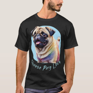 Cute Pug with touches of rainbow colors in waterco T-Shirt
