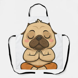 Cute pug yoga meditation relaxation cartoon apron